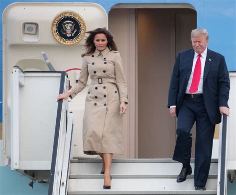 Melania Trump wears Burberry trench coat as she arrives in 